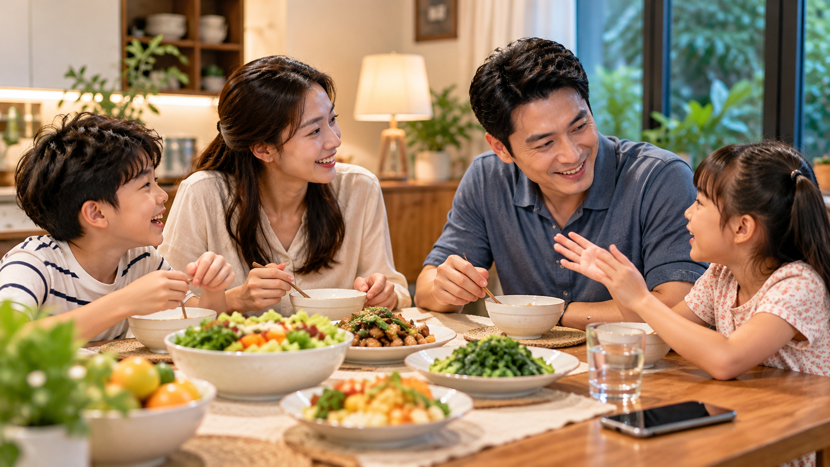 Bữa cơm gia đình không chỉ là lúc sum họp mà còn là khoảng thời gian để các thành viên lắng nghe, chia sẻ và hiểu nhau hơn. Ảnh minh họa