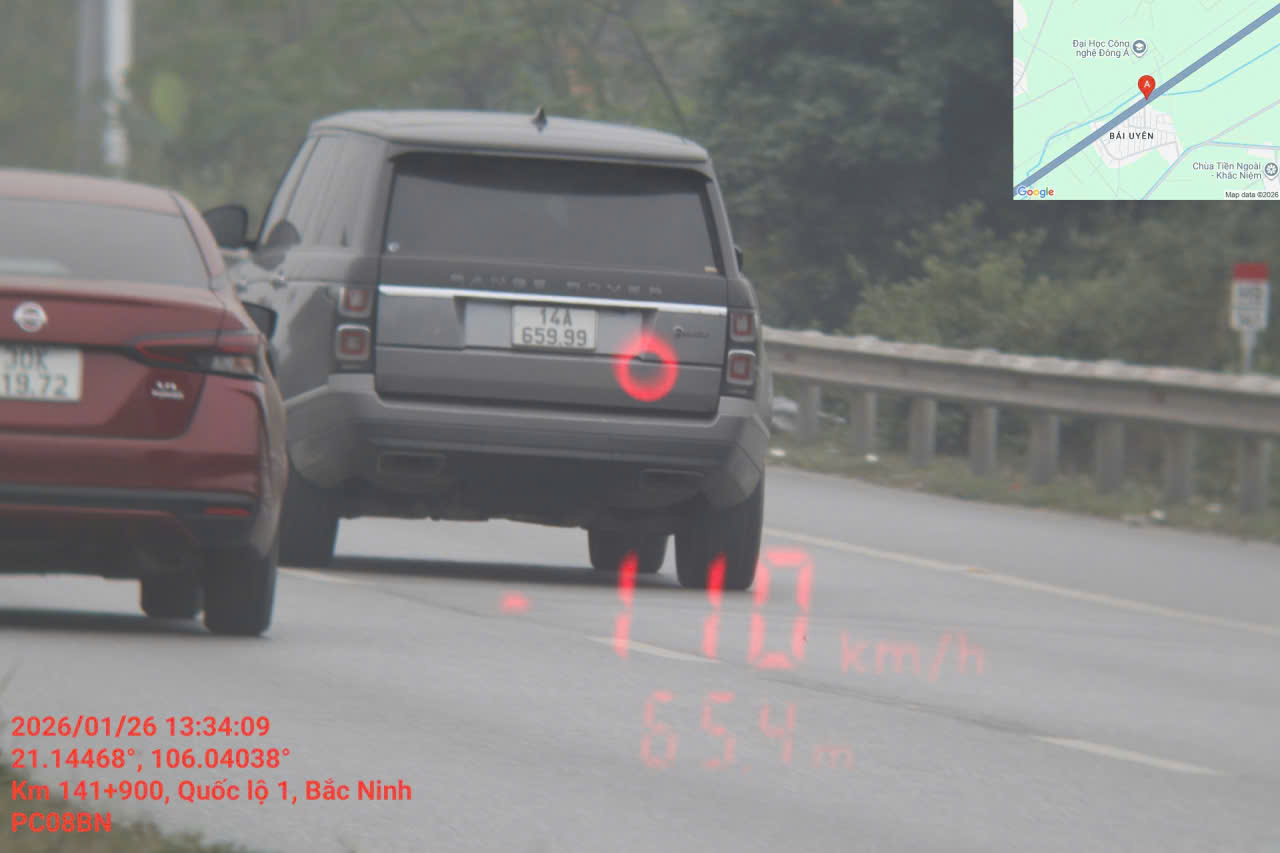 Xe ô tô chạy quá tốc độ. Ảnh: Công an tỉnh Bắc Ninh