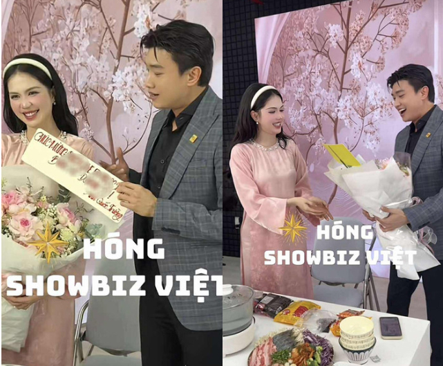  Quốc Trường từng ôm hoa đến tặng Ngọc Trinh trong 1 buổi livestream (Ảnh: @hongshowbizViet)