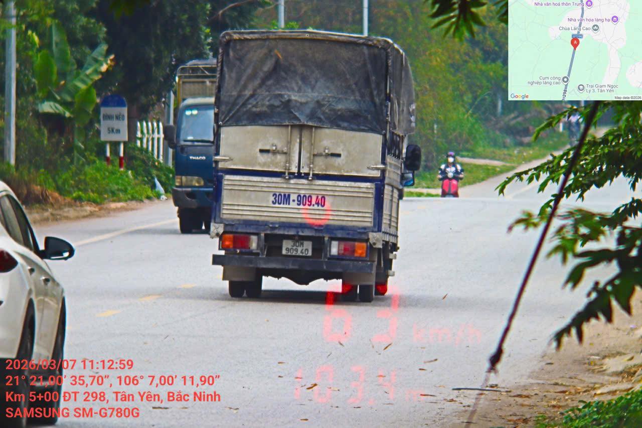 Xe ô tô chạy quá tốc độ. Ảnh: Phòng CSGT Công an tỉnh Bắc Ninh