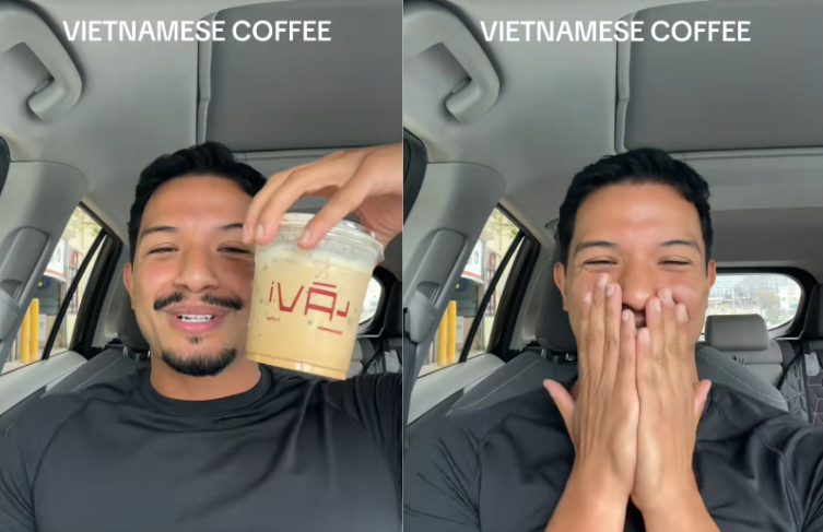 Biểu cảm phấn khích của nam TikToker khi uống cà phê Việt (Nguồn: onlywayjose)