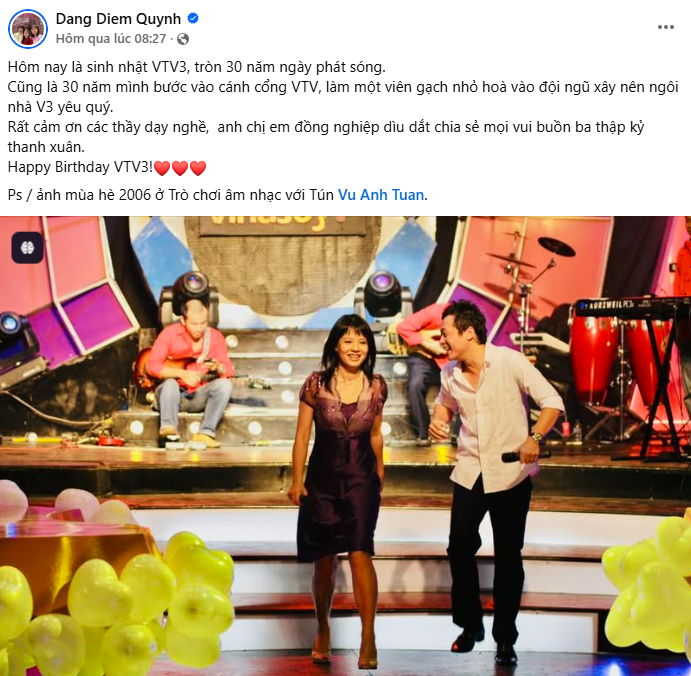 Diễm Quỳnh bồi hồi nhớ lại khoảnh khắc đồng hành cùng người bạn của mình trên sóng VTV3