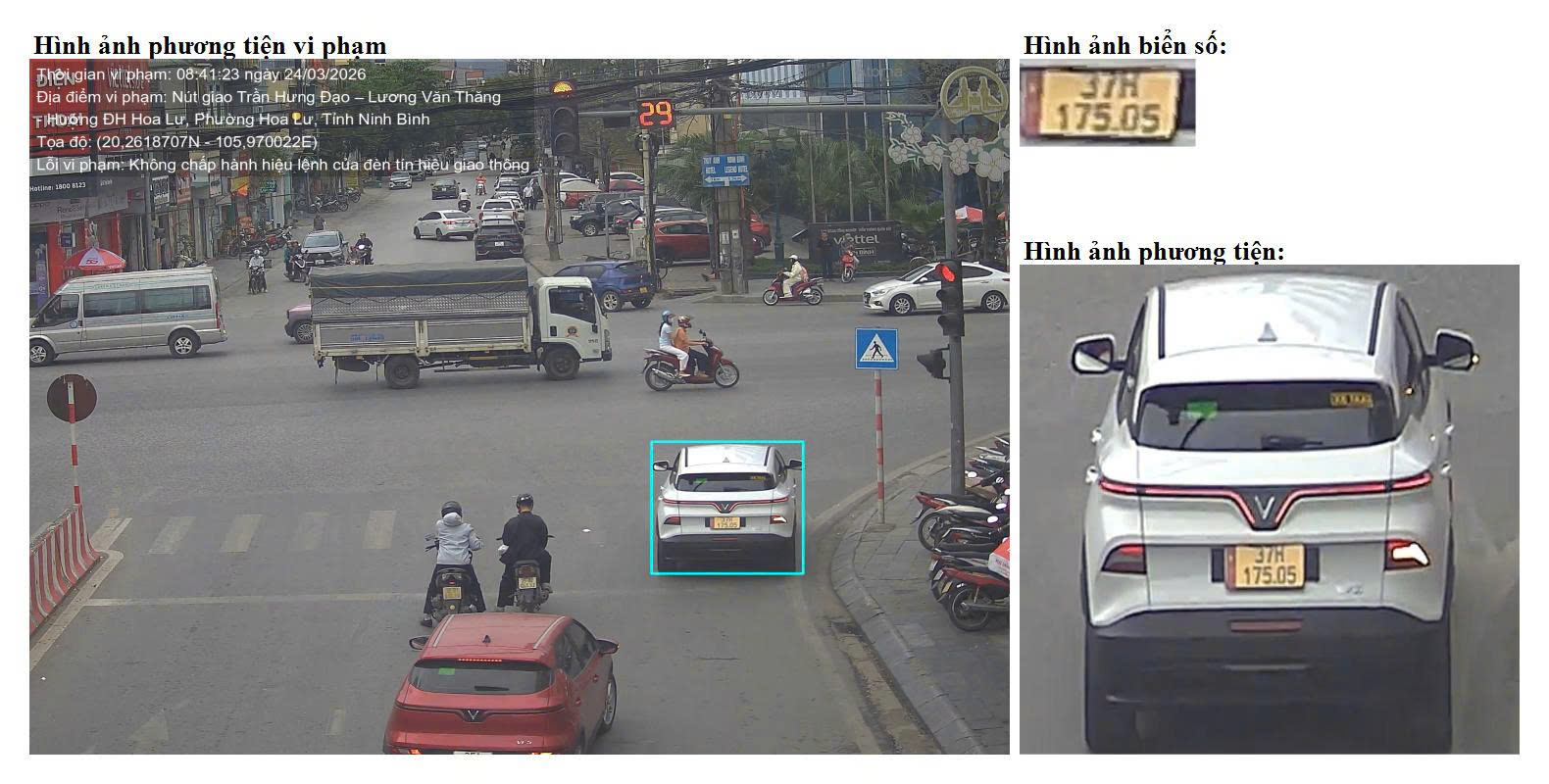 Phương tiện không chấp hành hiệu lệnh của đèn tín hiệu giao thông. Ảnh: Phòng CSGT Công an tỉnh Ninh Bình