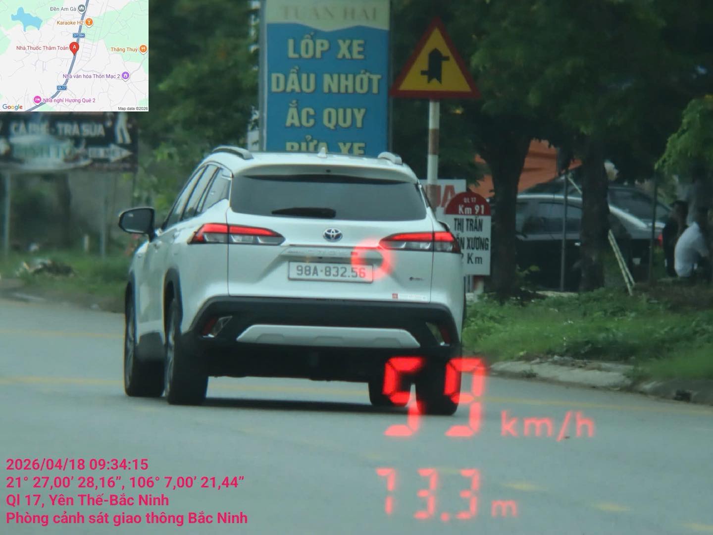 Xe ô tô chạy quá tốc độ. Ảnh: Công an tỉnh Bắc Ninh