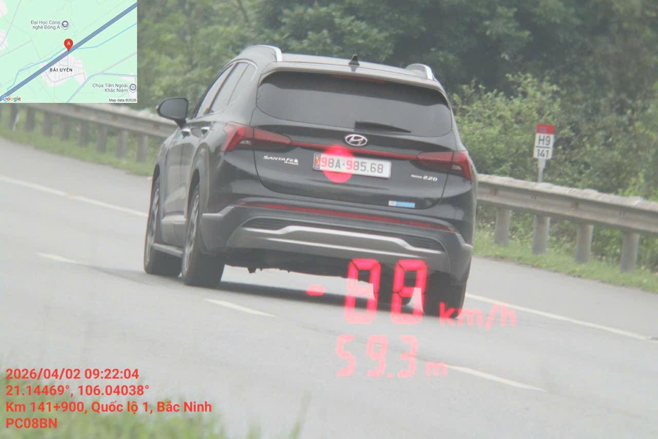 Xe ô tô chạy quá tốc độ. Ảnh: Phòng CSGT Công an tỉnh Bắc Ninh