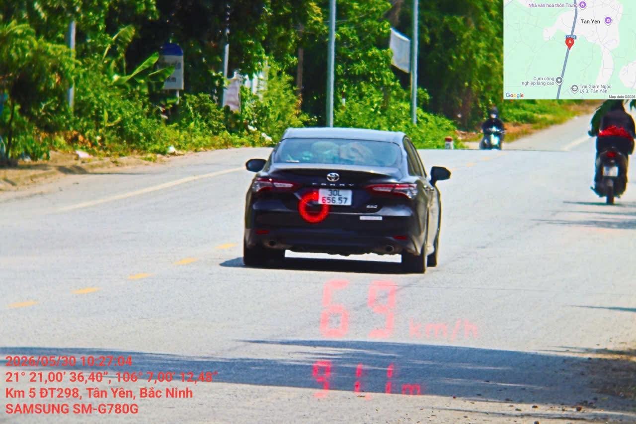 Ô tô chạy quá tốc độ. Ảnh: Phòng CSGT Công an tỉnh Bắc Ninh