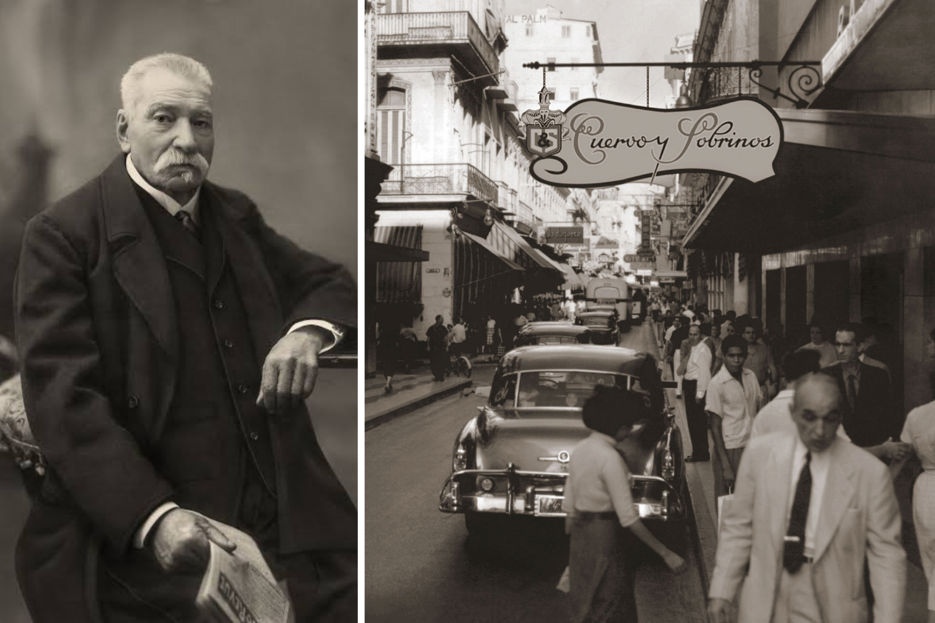 Ramon Fernandez Cuervo - cha đẻ của Cuervo y Sobrinos (trái) và cửa hàng đầu tiên của thương hiệu tại Havana (Cuba) (phải)