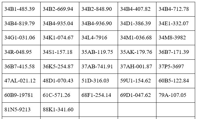 Công an đề nghị 312 chủ phương tiện vi phạm mang biển số sau nhanh chóng nộp phạt nguội theo Nghị định 168 