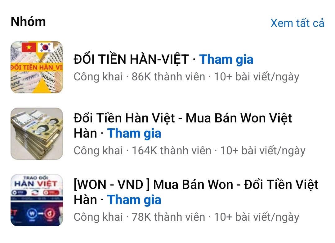 Một số hội nhóm đổi tiền trên Facebook. Ảnh: Công an tỉnh Hưng Yên