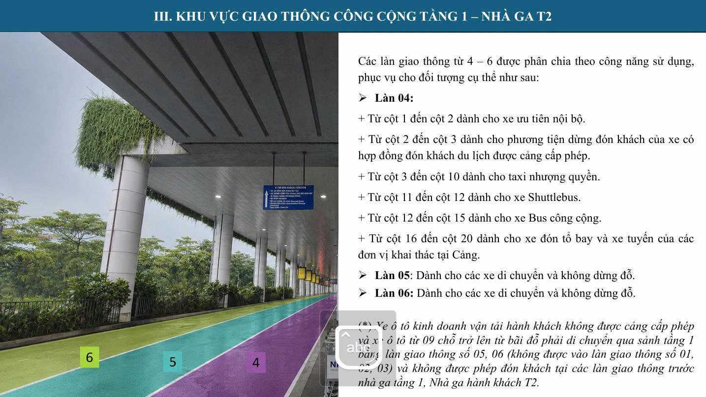 Phương án phân luồng giao thông tại Nhà ga T2 (tầng 1)