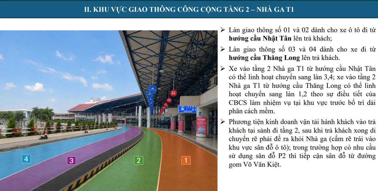 Phân luồng giao thông tại Nhà ga T1 (tầng 2)