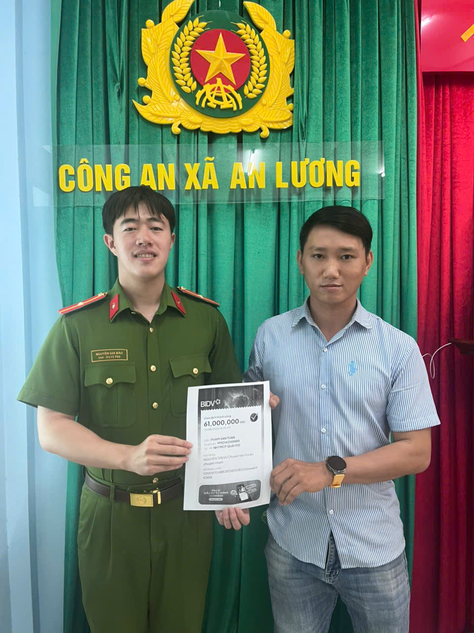 Công an điều tra, xác minh giao dịch 61.000.000 đồng chuyển vào tài khoản Nguyễn Tuấn Vũ SN 1994