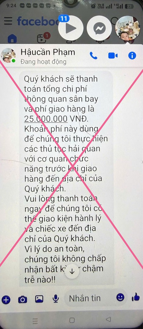 Nội dung tin nhắn đối tượng lừa đảo gửi bà Loan.