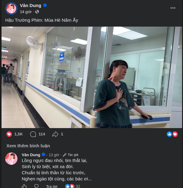 Nghệ sĩ Vân Dung đăng tải video hậu trường trong phim Mùa hè năm ấy. Ảnh chụp màn hình 