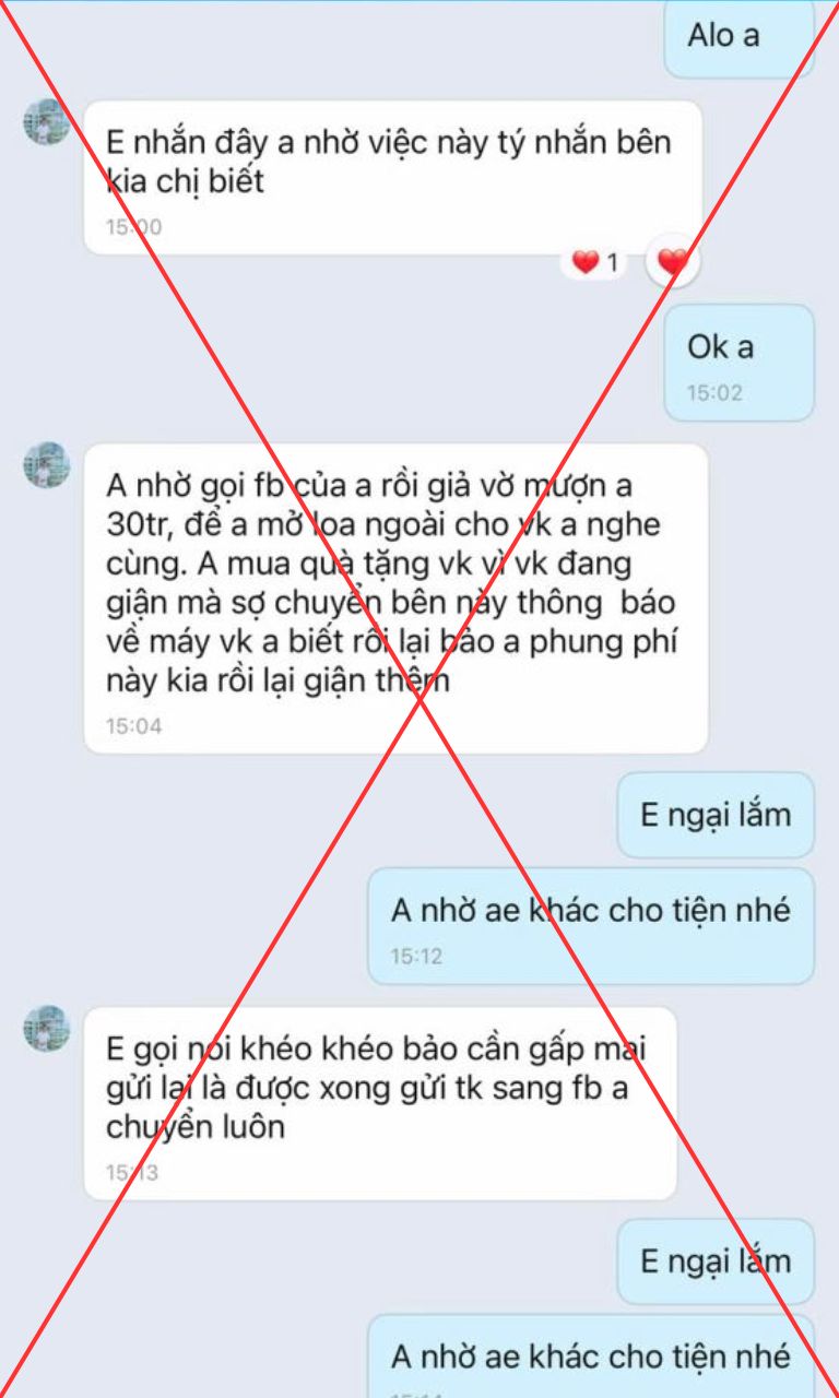 Ảnh tin nhắn từ tài khoản Zalo bị mạo danh