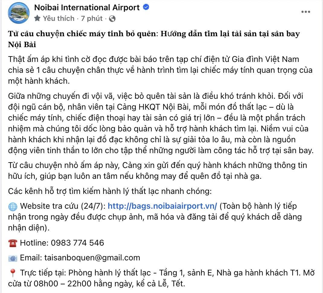 Các kênh hỗ trợ tìm kiếm hành lý thất lạc tại sân bay Nội Bài