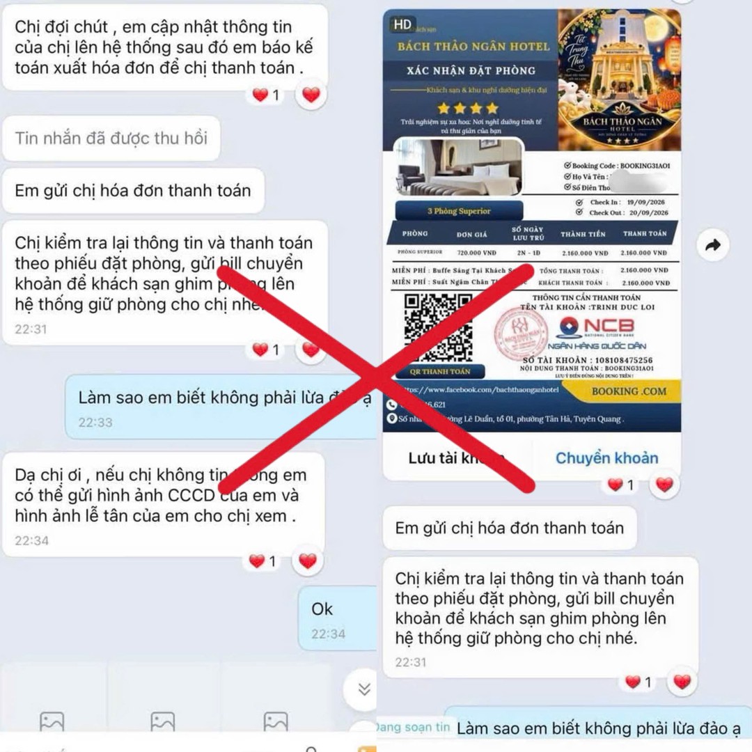 Trang Fanpage giả mạo và đoạn tin nhắn trao đổi qua Zalo