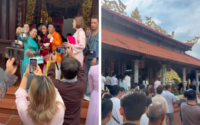 Đông đảo nghệ sĩ và khán giả đến dâng hương tại đền thờ Tổ nghiệp Tâm Linh Việt. Ảnh chụp màn hình