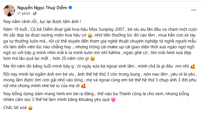Chia sẻ của nữ diễn viên trên FB cá nhân
