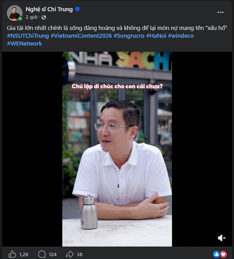 Bài đăng của NSƯT Chí Trung đang nhận được nhiều lượt tương tác. Ảnh chụp màn hình