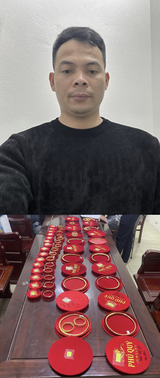 Đối tượng Đinh Văn Cường và tang vật bị tịch thu (ảnh CTTĐTCATNB)