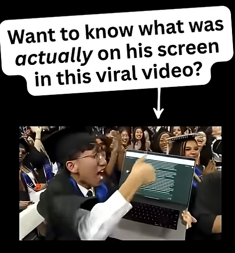 Nam sinh hào hứng khoe màn hình máy tính đang hiển thị lịch sử trò chuyện với Chat GPT.