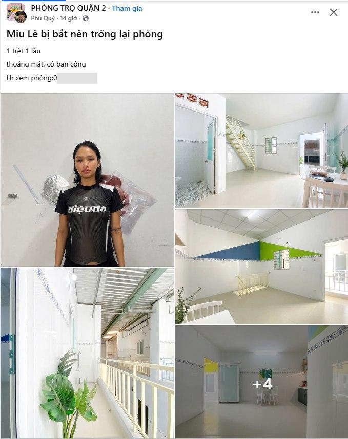 Quảng cáo phòng trọ dùng hình ảnh ca sĩ Miu Lê