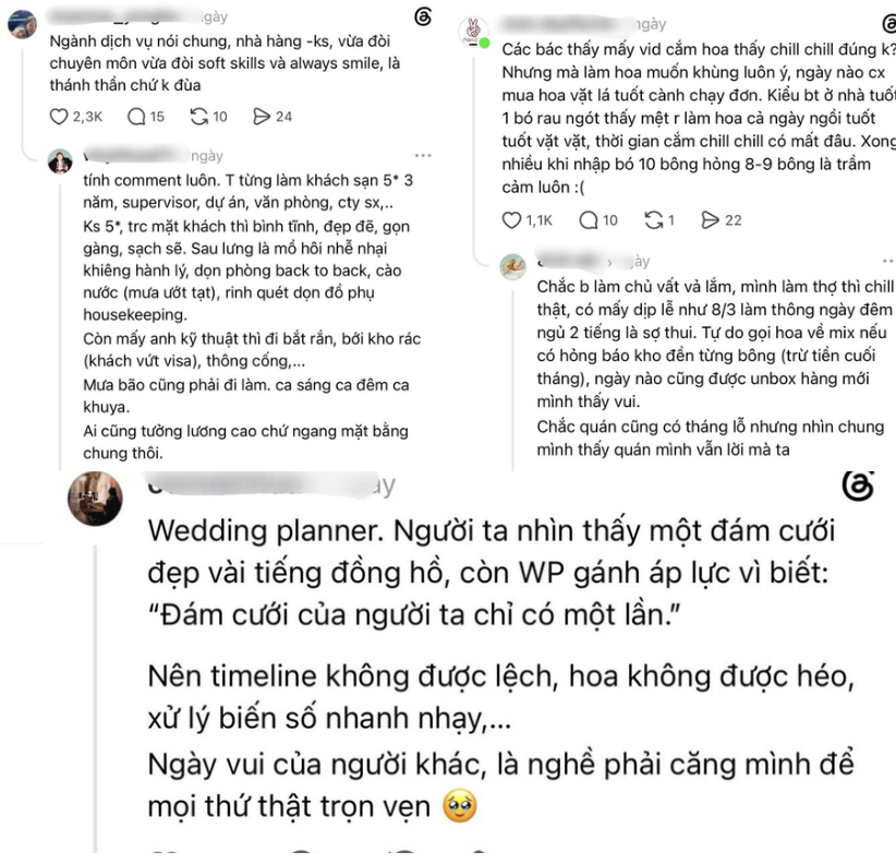 Những bình luận chia sẻ về góc khuất của mọi công việc nhận được sự quan tâm từ mọi người (Ảnh: Theard)