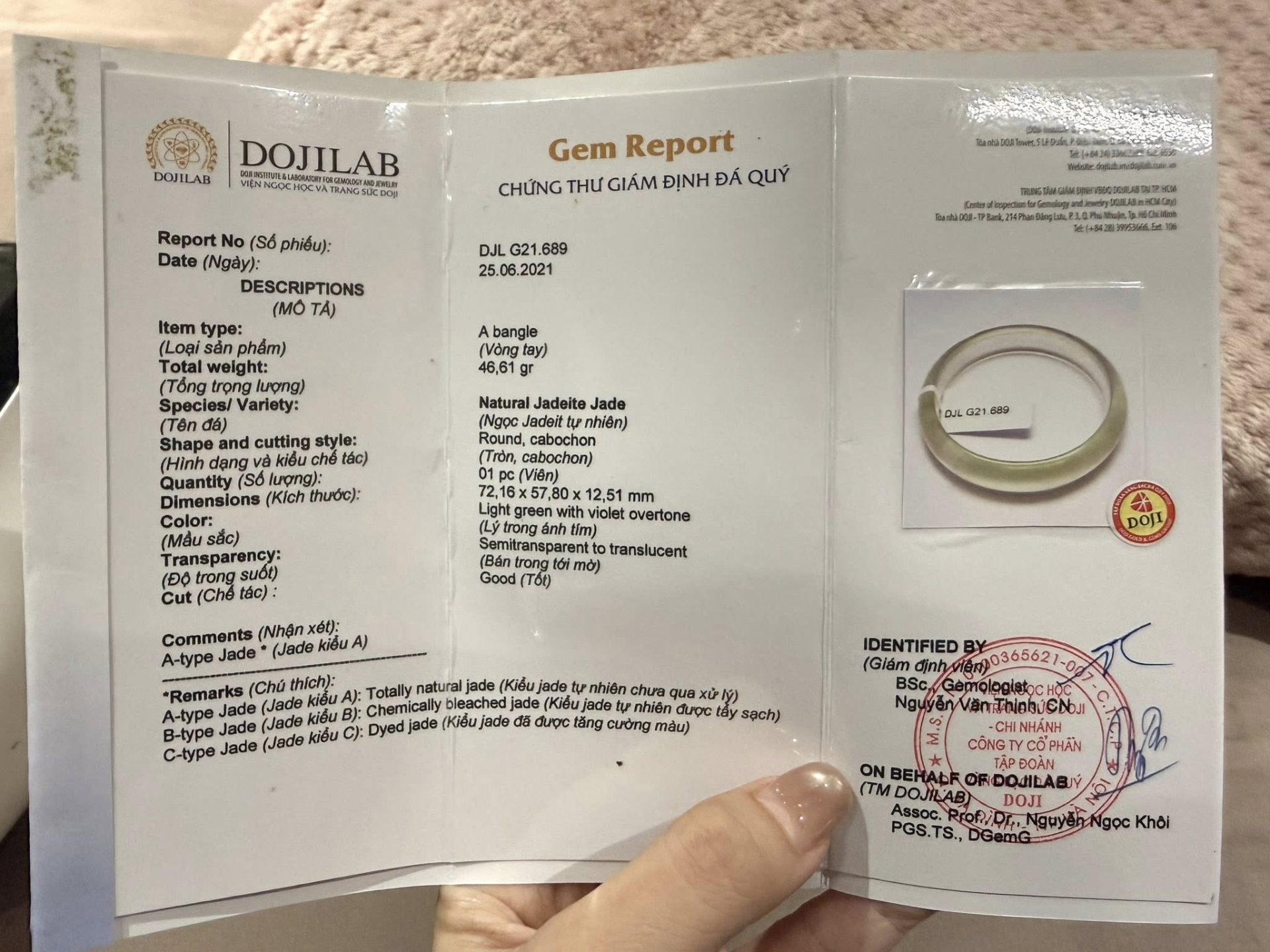 Hằng Túi đăng tải giấy Kiểm định do PGS.TS Nguyễn Ngọc Khôi ký 