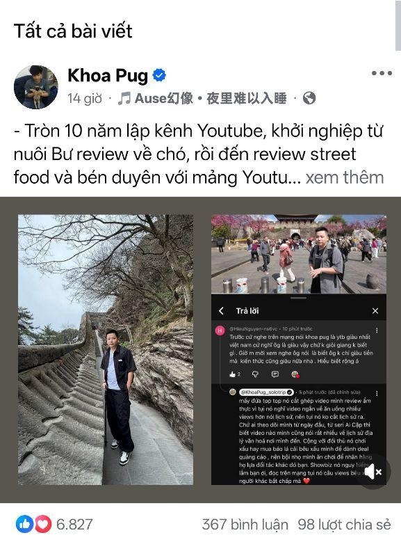 Khoa Pug trải lòng trên trang Facebook cá nhân