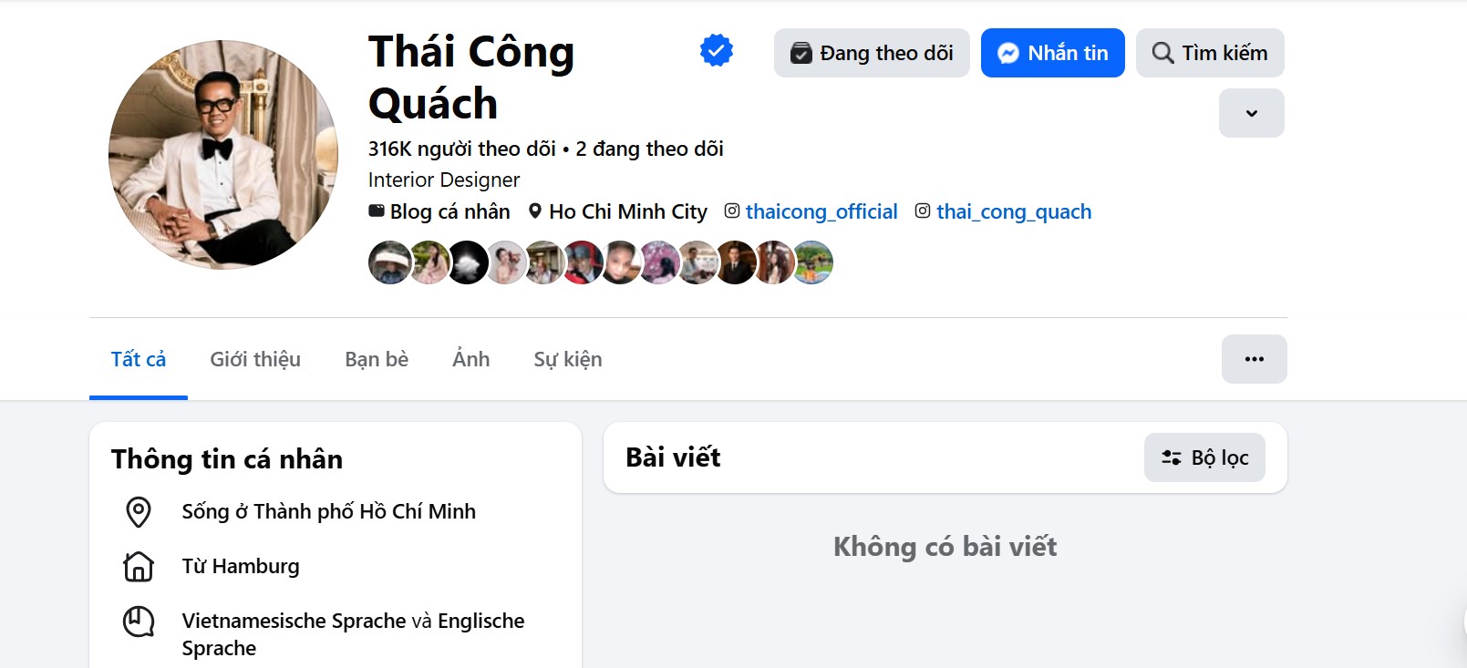Toàn bộ lịch sử bài viết trên trang Facebook cá nhân của Thái Công đã bị xóa