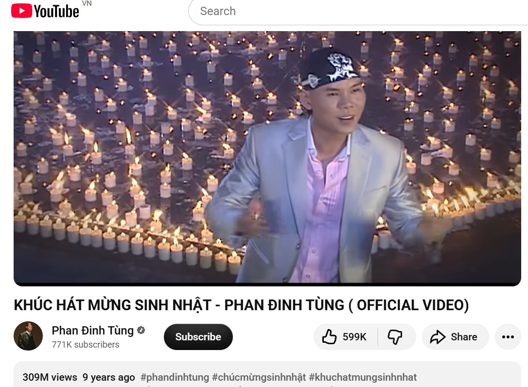 Chỉ tính riêng trên kênh Youtube của Phan Đinh Tùng, bài hát Khúc hát mừng sinh nhật đã đạt hơn 300 triệu lượt xem