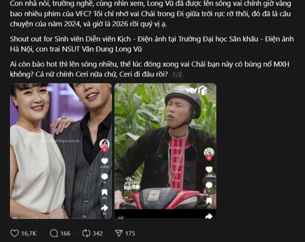 Bài viết trên MXH Threads về Long Vũ thu hút sự chú ý của cộng đồng mạng