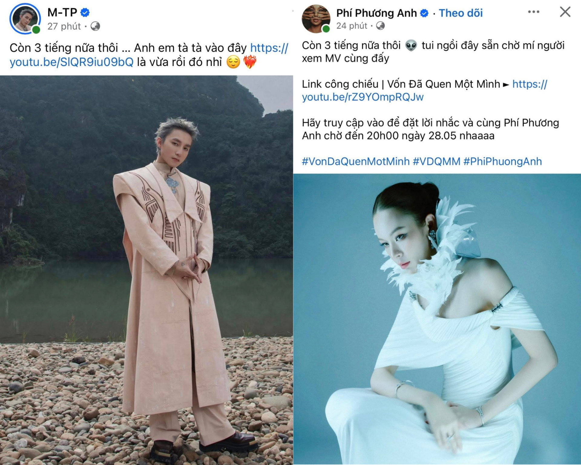 Đoạn status kêu gọi khán giả chờ xem MV của cả hai nghệ sĩ.