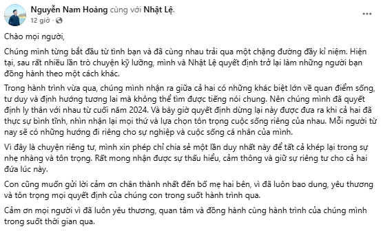 Chia sẻ được Nam Hoàng đăng tải trên trang FB cá nhân (Ảnh chụp màn hình)