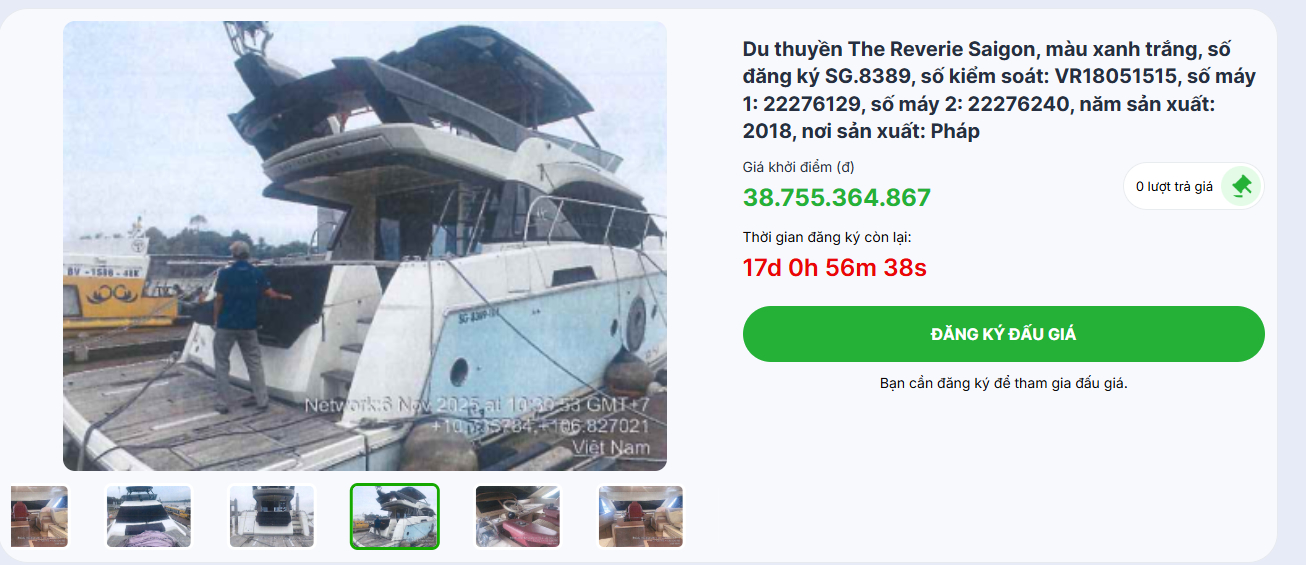 Du thuyền The Reverie Saigon được định giá hơn 38,7 tỷ đồng (Ảnh: trungtamdaugiatphcm).