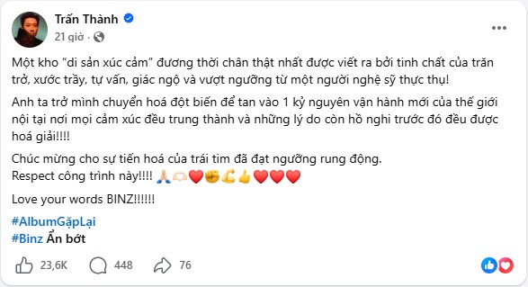 Status mới đây của Trấn Thành.