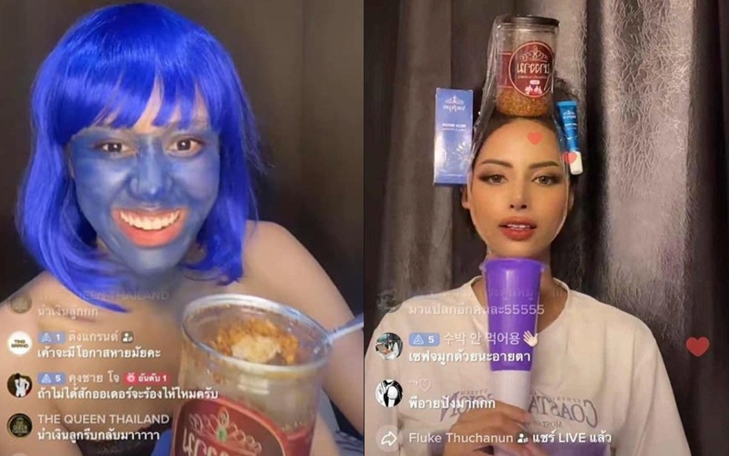 Dàn Hoa hậu Hòa bình Thái Lan làm đủ trò lố để livestream bán hàng