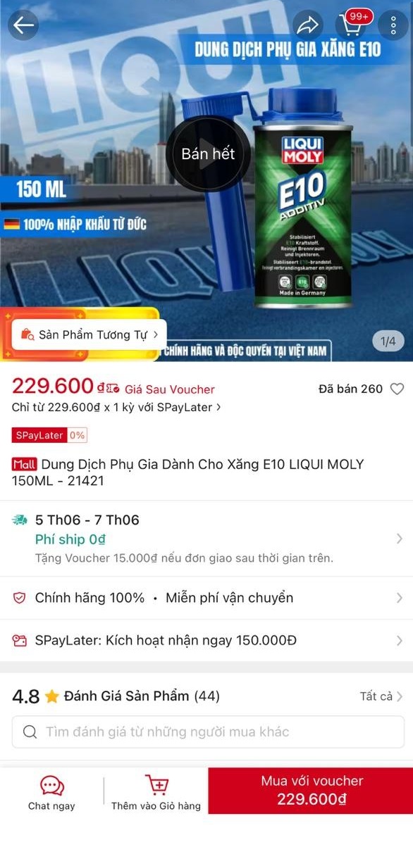 Loạn xới phụ gia ổn định xăng E10 trên sàn thương mại điện tử, có loại cháy hàng!