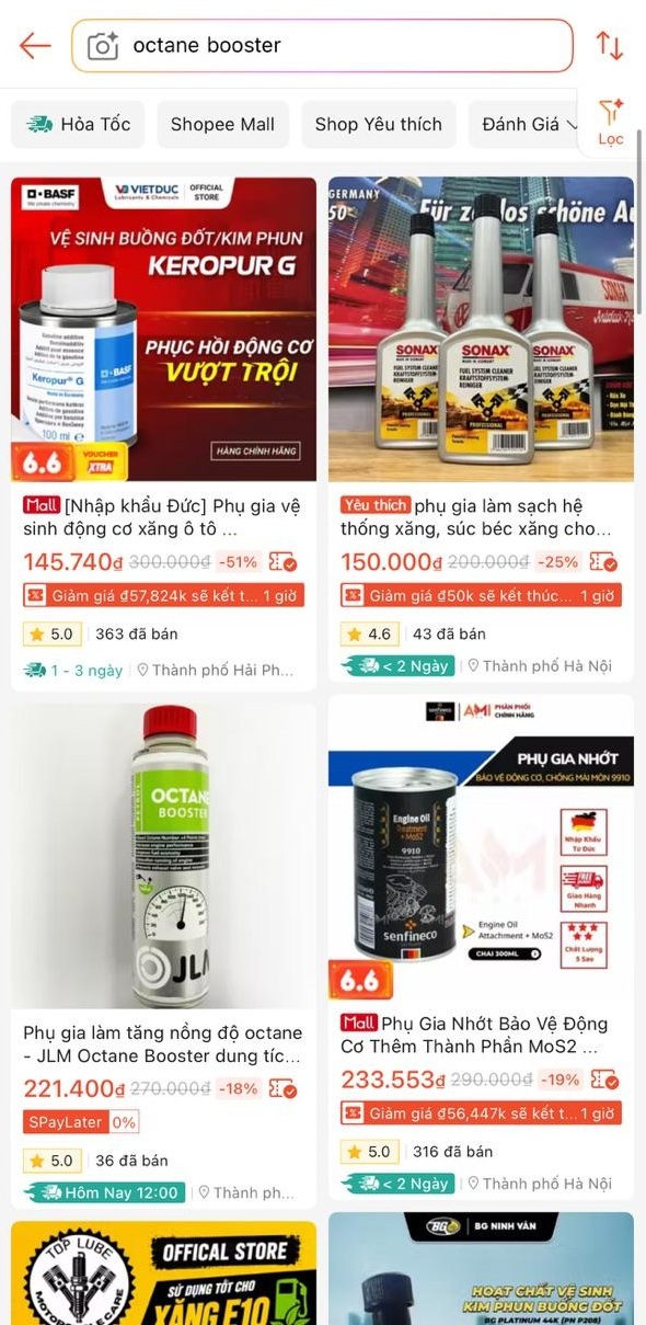 Loạn xới phụ gia ổn định xăng E10 trên sàn thương mại điện tử, có loại cháy hàng!