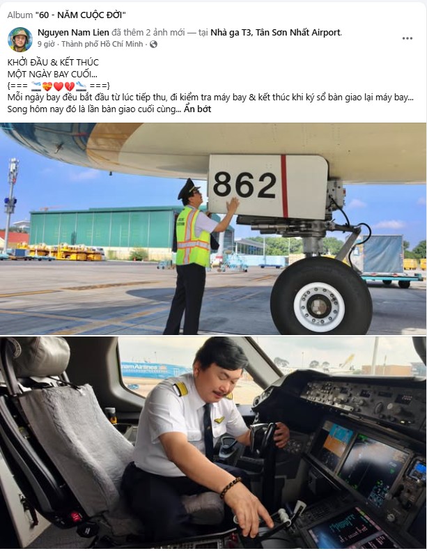 Bài đăng chia tay được cơ trưởng đăng tải trên trang cá nhân.