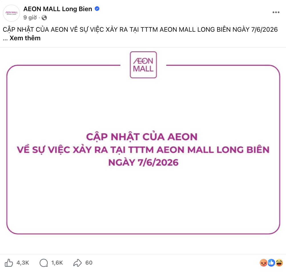 Thông báo thứ 2 trong ngày của AEON MALL vẫn tiếp tục gây nhiều tranh luận