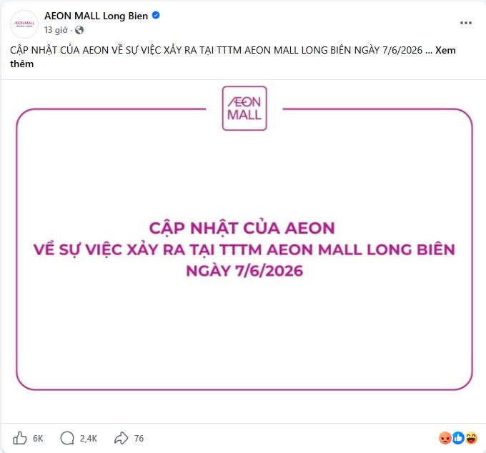 Bài đăng xin lỗi thứ 2 của AEON Mall Long Biên sau sự việc.