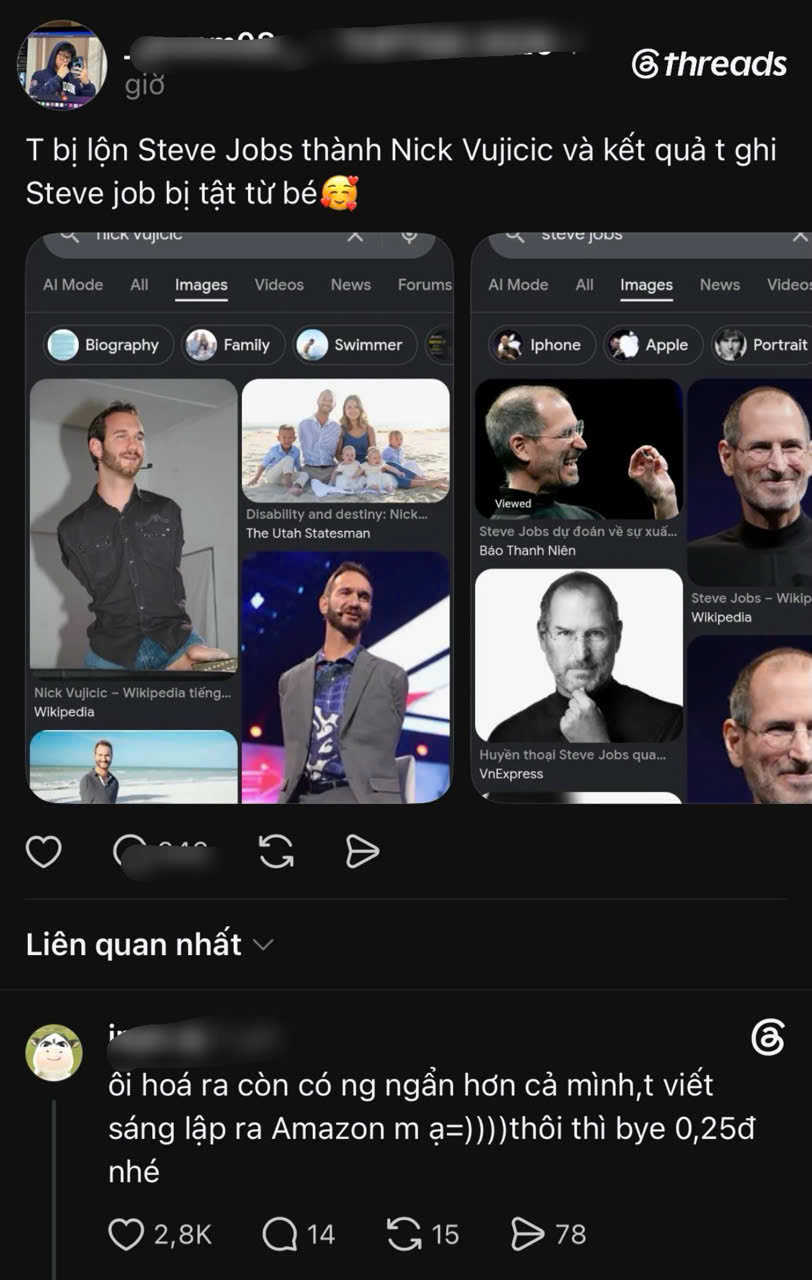 Màn nhầm lẫn giữa Steve Jobs và Nick Vujicic khiến cộng đồng mạng không khỏi bật cười, nhưng cũng bày tỏ sự cảm thông với thí sinh vì lỗi sai này có thể ảnh hưởng đến điểm số (Ảnh: Theard)