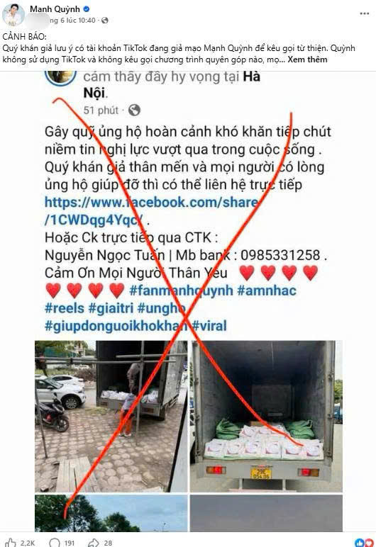 Bài đăng được nam ca sĩ chia sẻ trên trang FB cá nhân