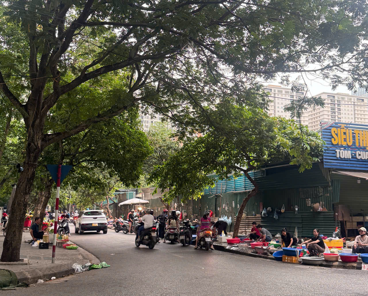 Dù hoạt động mua bán vẫn còn xuất hiện vào buổi chiều, lượng người kinh doanh và số điểm bày bán đã giảm đi rất nhiều.