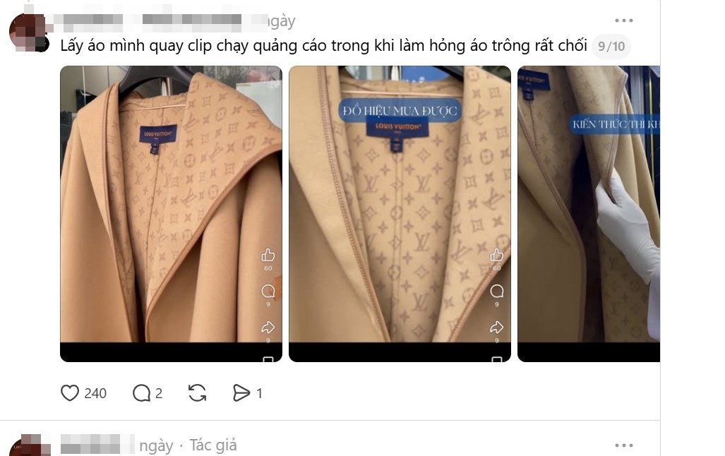 Cô gái phản ánh chiếc áo LV của mình bị cơ sở V.G tự ý sử dụng để quay quảng cáo