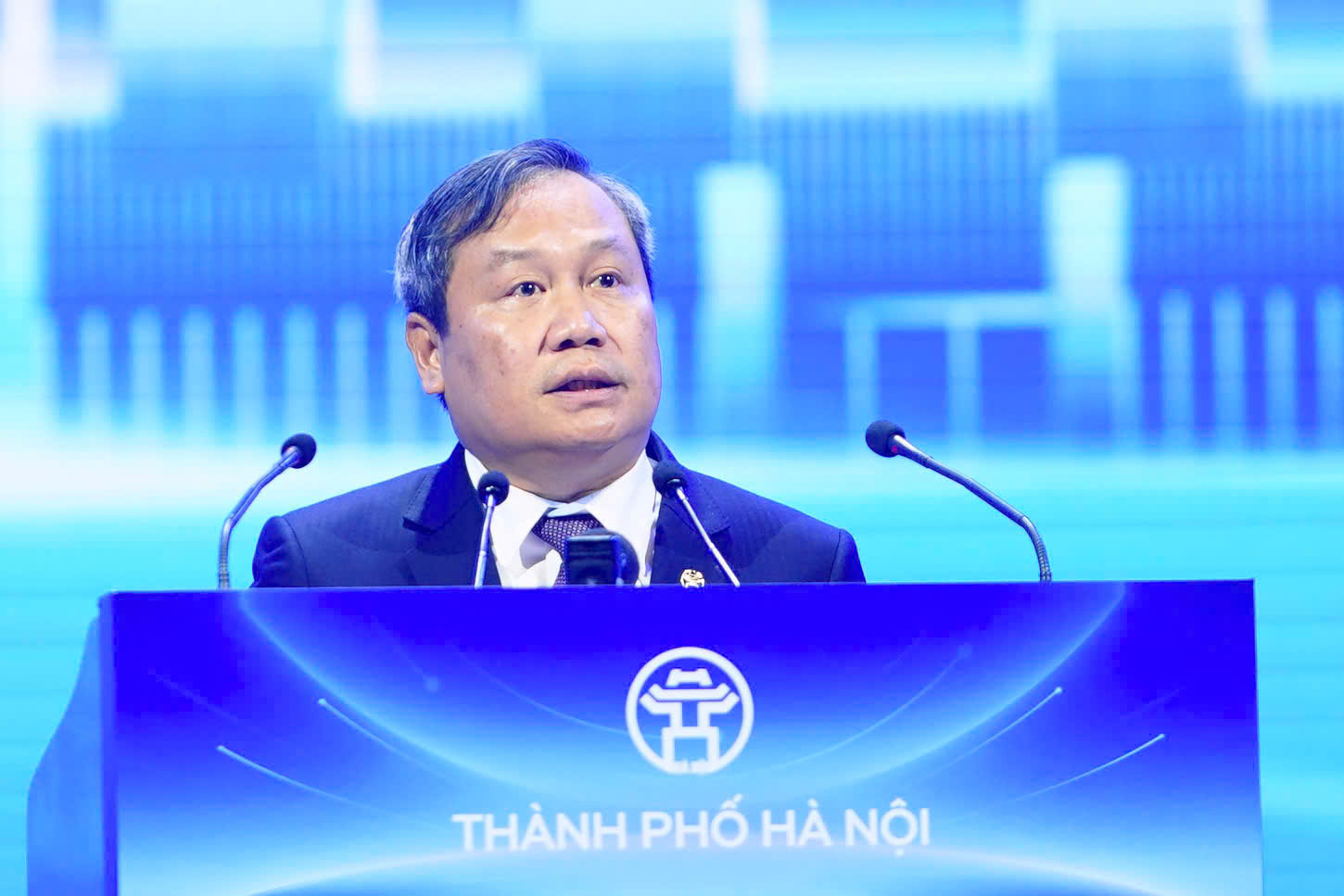 Chủ tịch UBND TP Hà Nội Vũ Đại Thắng phát biểu tại hội nghị