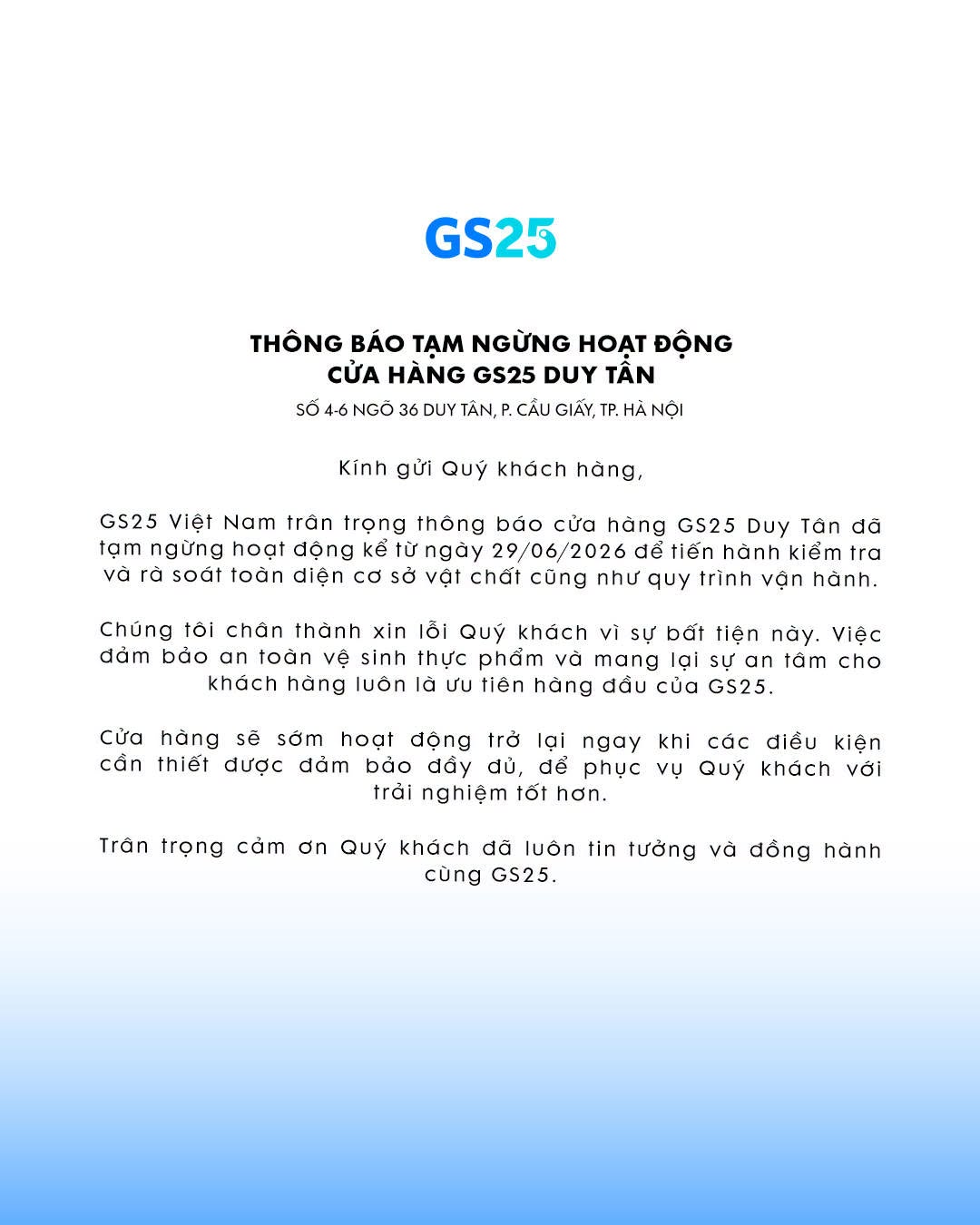 Thông báo từ GS25 Việt Nam