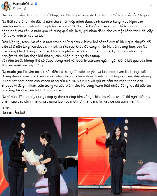 Dòng trạng thái trên trang cá nhân của Hannah Olala nhanh chóng thu hút lượng tương tác lớn từ cộng đồng mạng